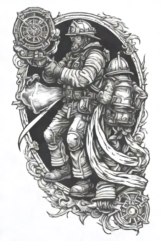 Firefighter With Grim Repear Placing His Hand On Firefighters Shoulder