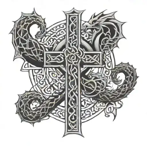 Celtic Cross And Dragon