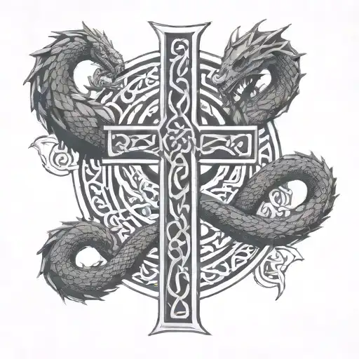 Celtic Cross And Dragon