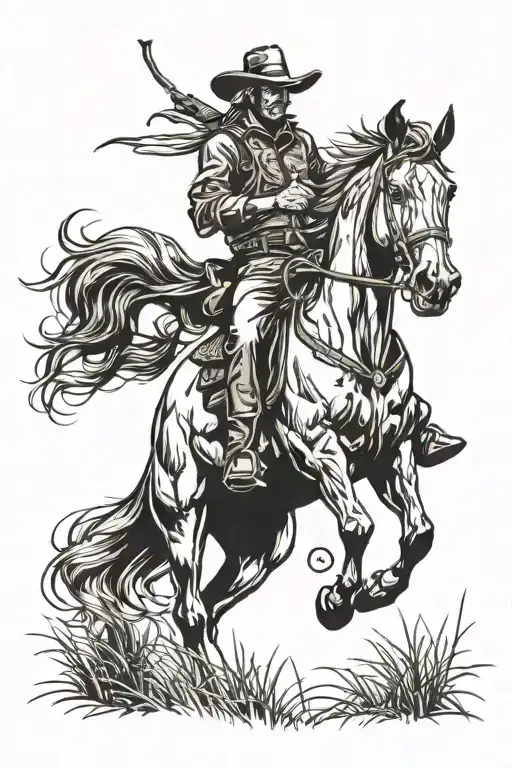Cowboy On A Horse In Grass