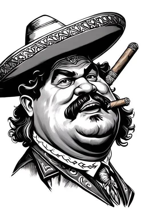 Fat Mexican In A Sombrero With A Cigar