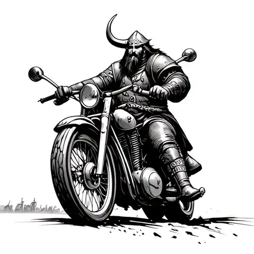 A Viking Warrior Riding A Motorcycle Through A Historical Battlefield