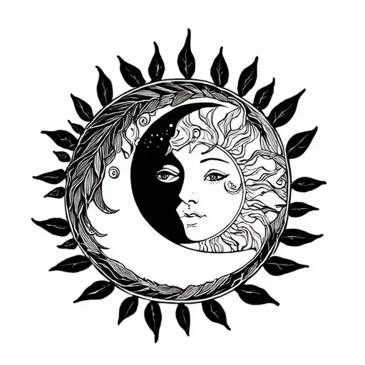 Sun And Moon Inside A Laurel