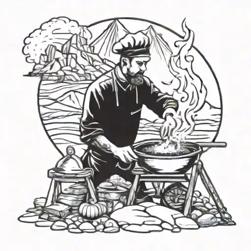 French Pastry Chef Cooking On A Mountaintop Campfire