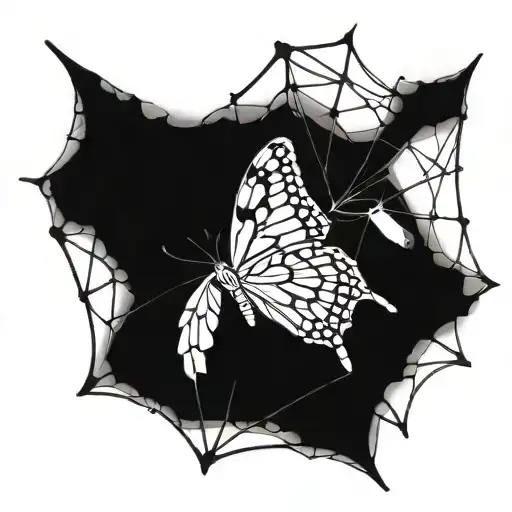 Butterfly Caught In A Spider Web
