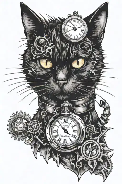 A Spiky Black Cat Wearing A Pocket Watch In A Steampunk Setting