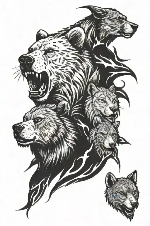 Bear With Wolf And Lion Sleeve