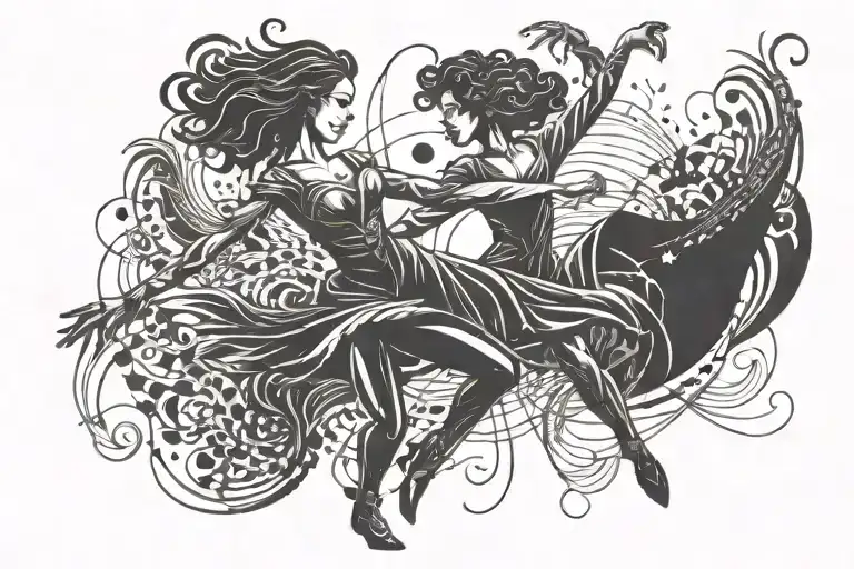 A Dynamic Dancing-themed Tattoo Symbolizing Love And Passion For Music
