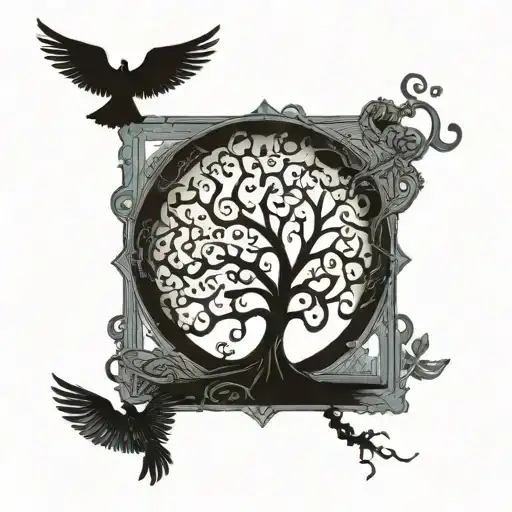 A Tree Made Of Musical Notes Intertwined With Tarot Cards