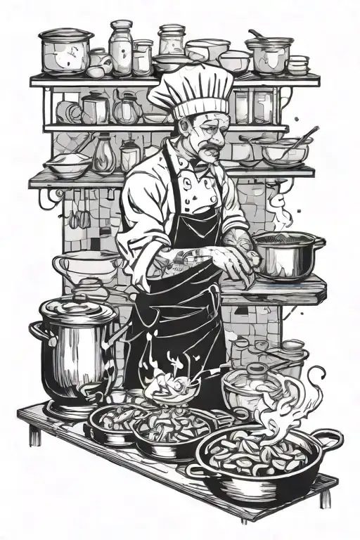 A Chef Cooking With Anime Characters As Ingredients