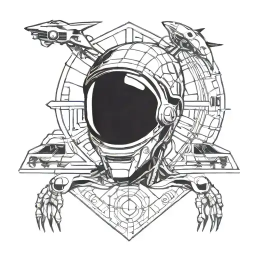 Combine Elements Of Technology And Alien Logos In A Blackwork Tattoo Inspired By Sci-fi Movies