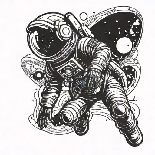An Astronaut Standing Looking Forward While Being Hugged From Behind By A Cosmic Entity
