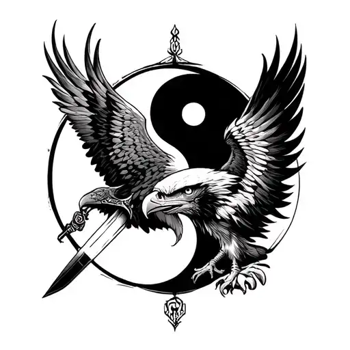 Sword In Ying Yang And Eagle Below Ying Yang