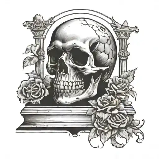 Skull In Front Of A Grave Stone