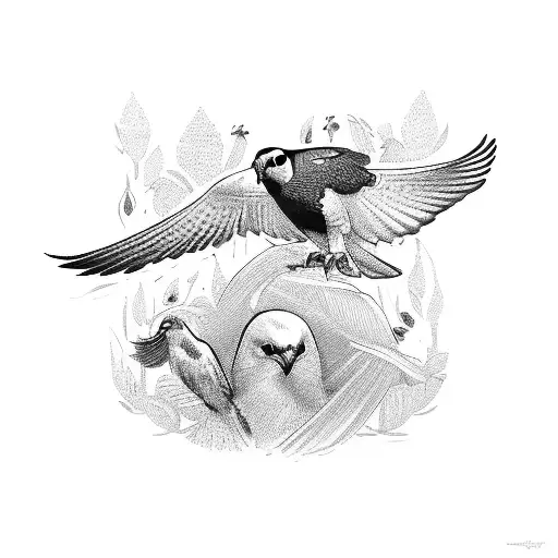 Falcon With Dove Looking Each Other