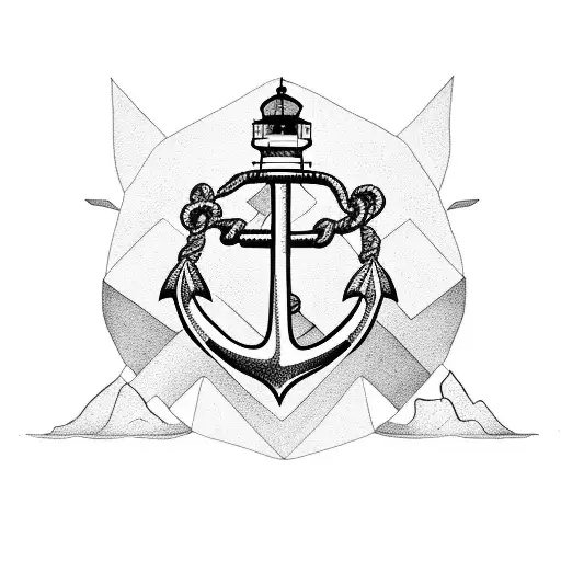 Anchor With Rope Near A Lighthouse