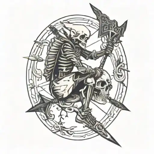 Skelton With An Arrow Going Through Its Right Knee Cap