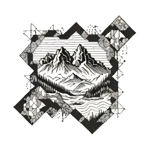Mountain Landscape With A Blockchain Code Hidden In The Design