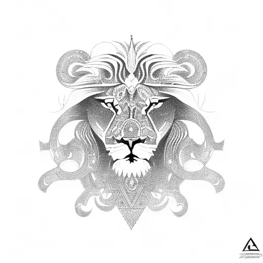 A Majestic Lion Surrounded By Intricate Patterns And Symbols Of The Om Symbol