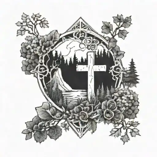 Cross Surrounded By Forest Scene