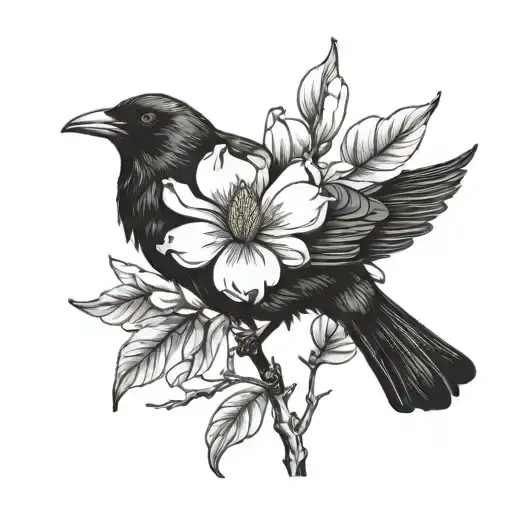 A Beautiful Magnolia Blossom With A Crow Silhouette Hidden In The Petals