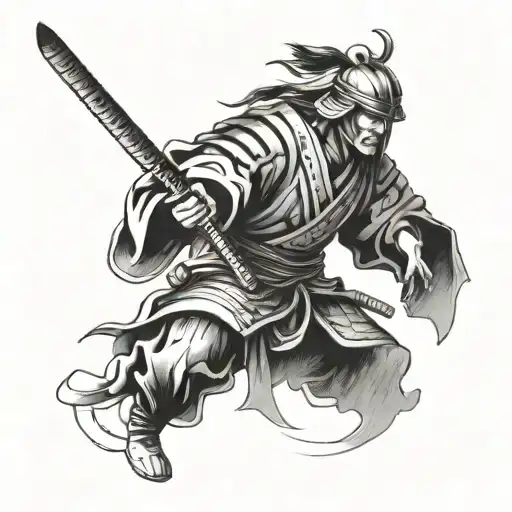 Abstract Representation Of A Samurai Warrior In Blackwork Style