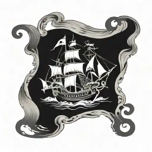 Sinking Pirate Ship With An Octopus