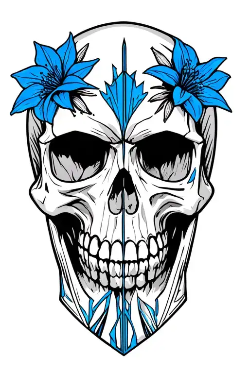Skull With Blue Colorado Columbines And Geometric Lines