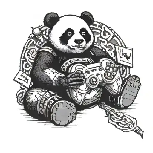Samurai Panda Wielding A Video Game Controller
