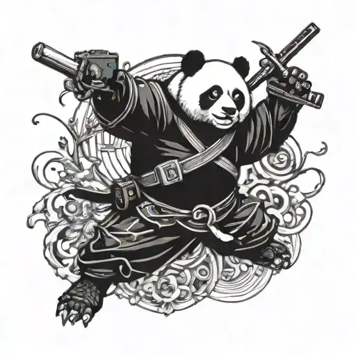 Samurai Panda Wielding A Video Game Controller