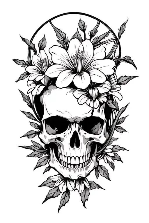 Skull And Colorado Columbines Intertwined With Vines