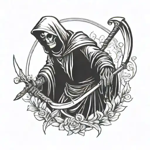 Tradional Reaper Holding A Scyth Drawn