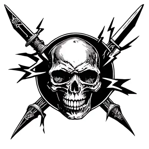 Skull With A Dagger And Lightning Bolts Scene In It