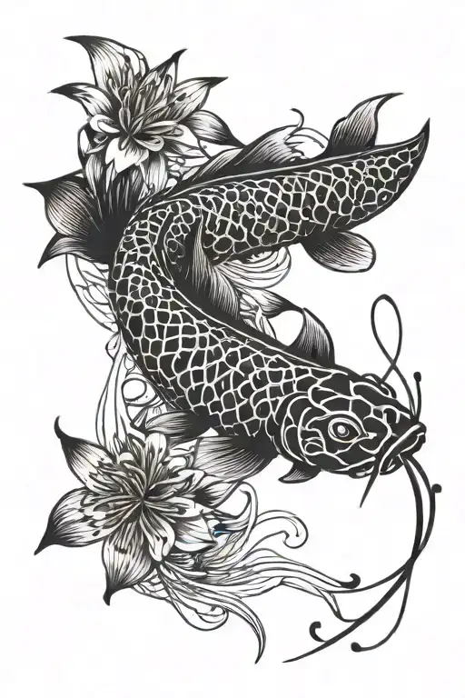 Koi Fish And Spider Lily