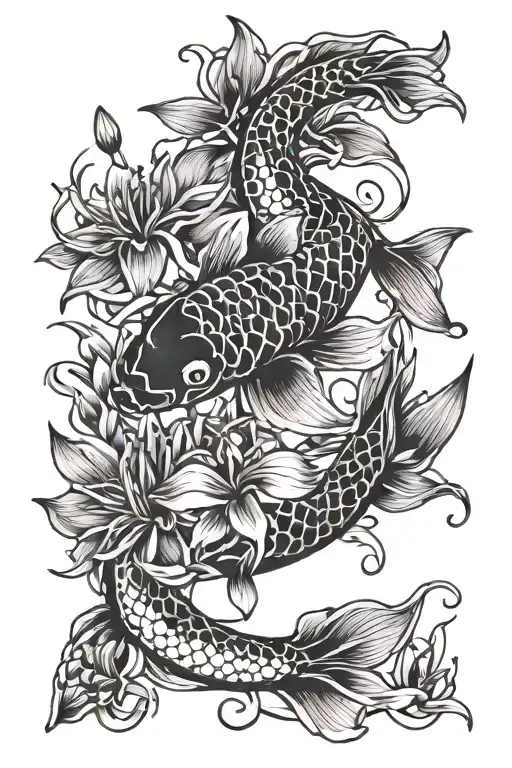 Koi Fish And Spider Lily