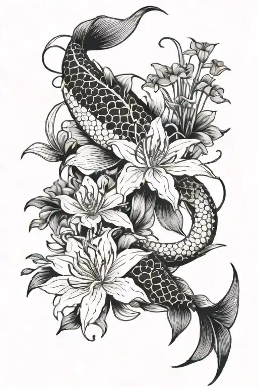 Koi Fish And Spider Lily