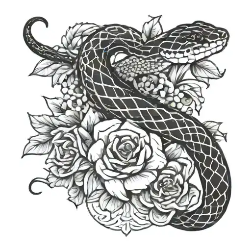 A Traditional Tattoo Design Featuring A Snake Intertwined With Flowers