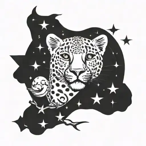 A Mystical Tarot Card Featuring A Leopard Surrounded By Moon And Stars