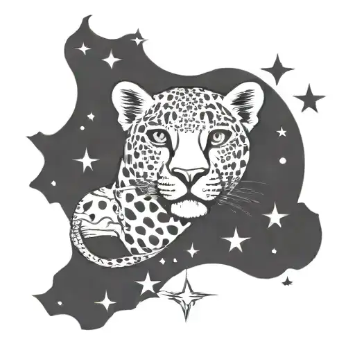 A Mystical Tarot Card Featuring A Leopard Surrounded By Moon And Stars