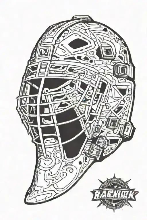 A Hockey Goalie Mask With A Military Helmet Incorporated Into The Design