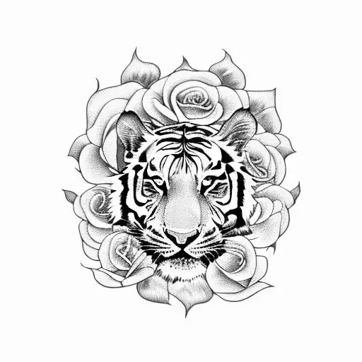 Fire Tiger With Roses