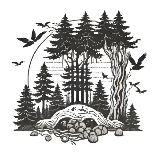 Forest Back Drop With Birds In The Middle