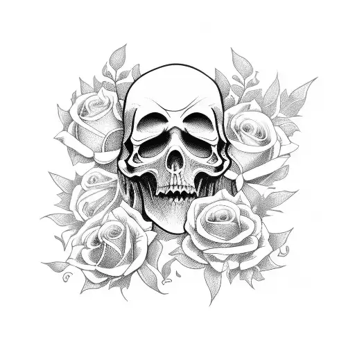 The Grim Reaper Woman With A Bouquet Of Roses In Her Hand And A Scythe At Her Back