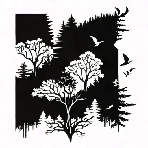 Forest Back Drop With Birds In The Middle