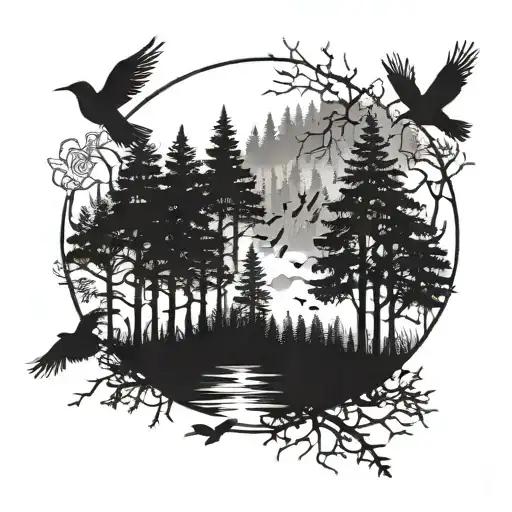 Forest Back Drop With Birds In The Middle