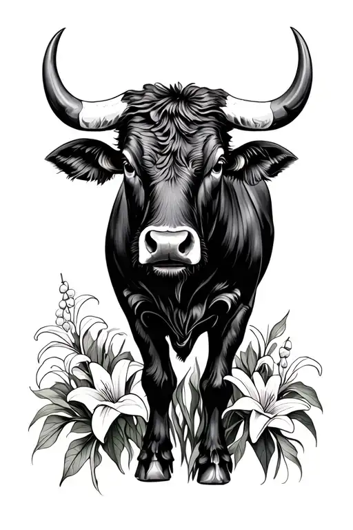 A Bull Surrounded By Lily Of The Valley Flowers