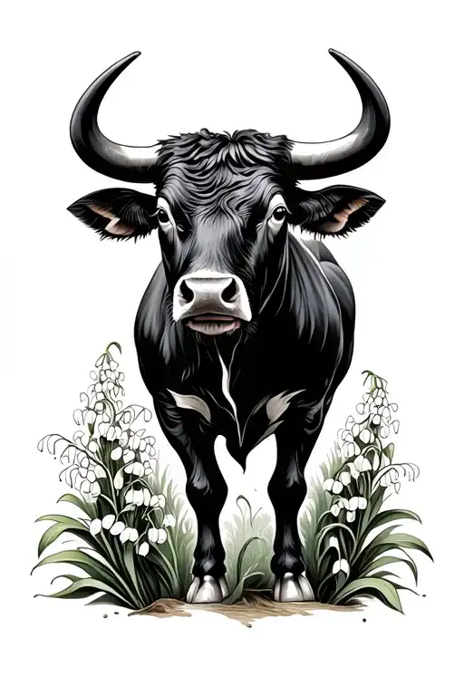 A Bull Surrounded By Lily Of The Valley Flowers