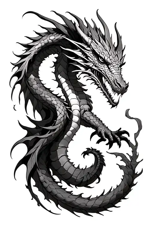 Smoke Tattoo As A Dragon Going Down The Spine And Wrapping Around The Leg