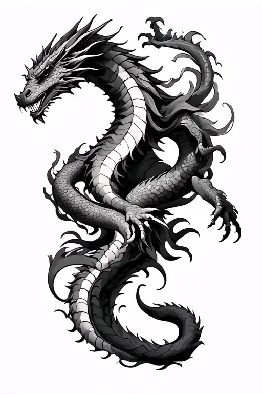 Smoke Tattoo As A Dragon Going Down The Spine And Wrapping Around The Leg