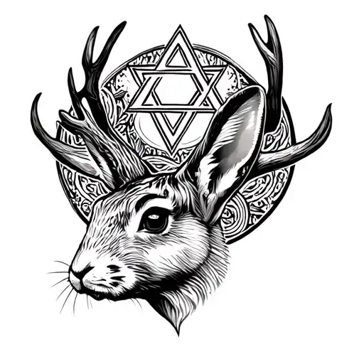 Rabbit Head With Deer Antlers And Star Of David Statue